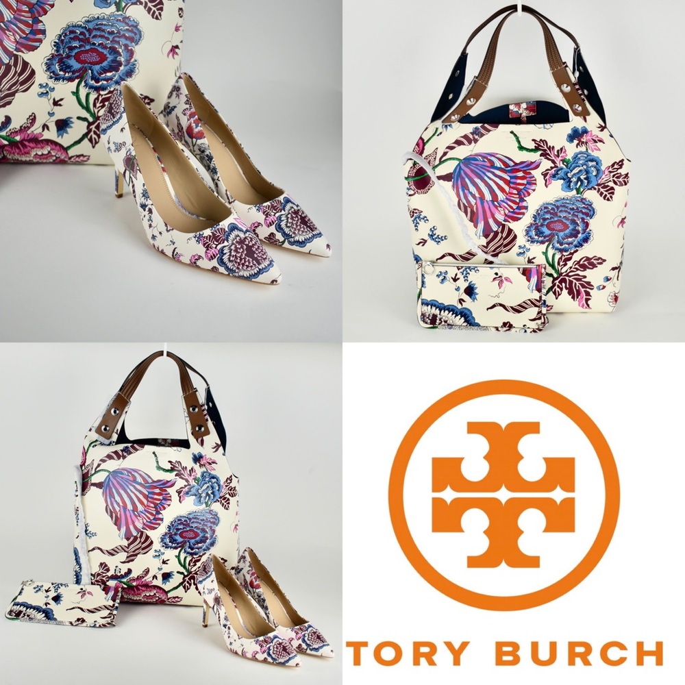 Tory Burch Rory Printed Tote In Multi Happy Times - Picture 1 of 16